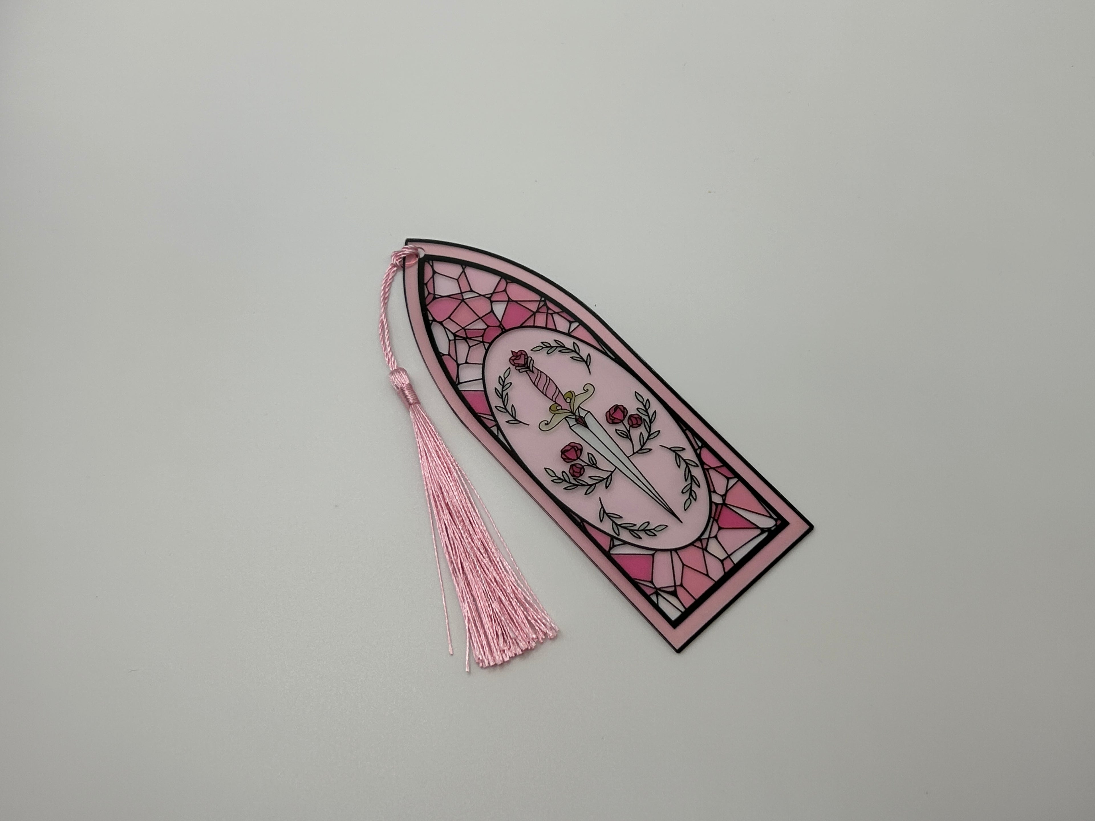 Pink Sword Faux Stained Glass Bookmark